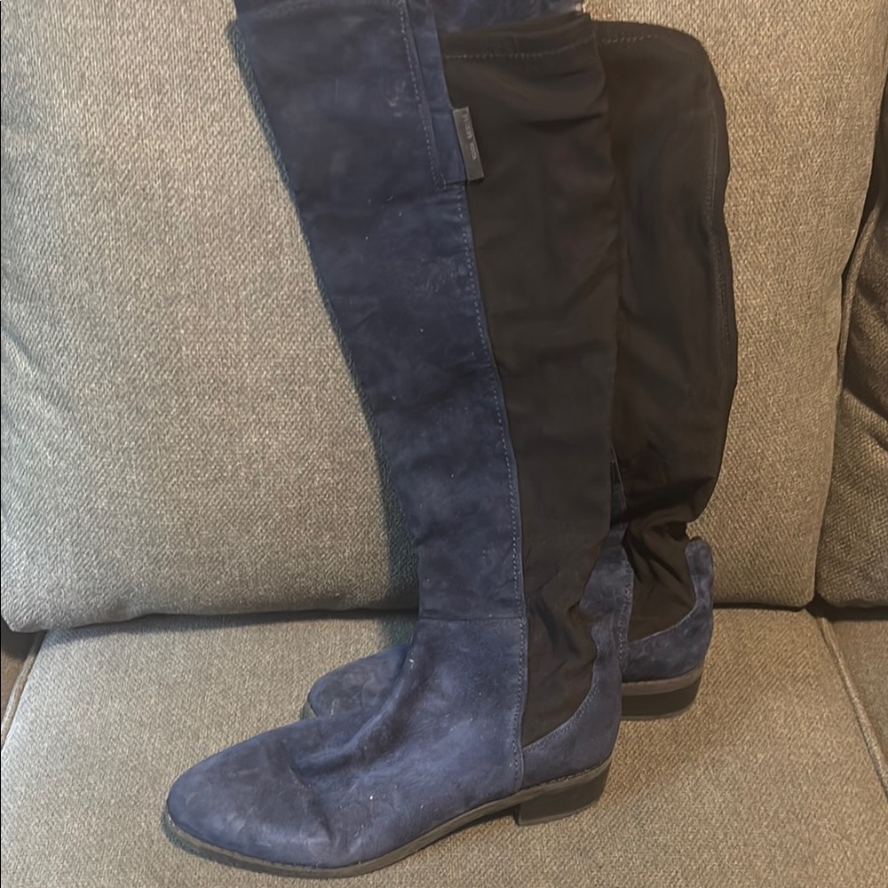 Women's Blue and Black Knee-High Boots